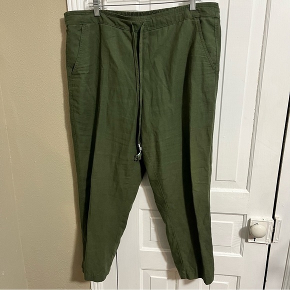 J. Crew Tie Waist Seaside Pants Green Extra Large XL Linen Blend K - Picture 3 of 10